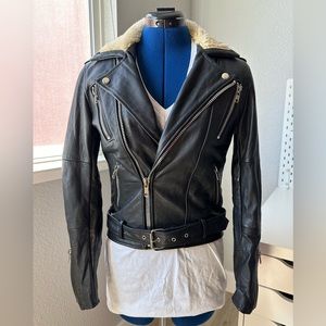 Pelechecoco Free people understated Leather Aviator Jacket Sherpa, belted, small